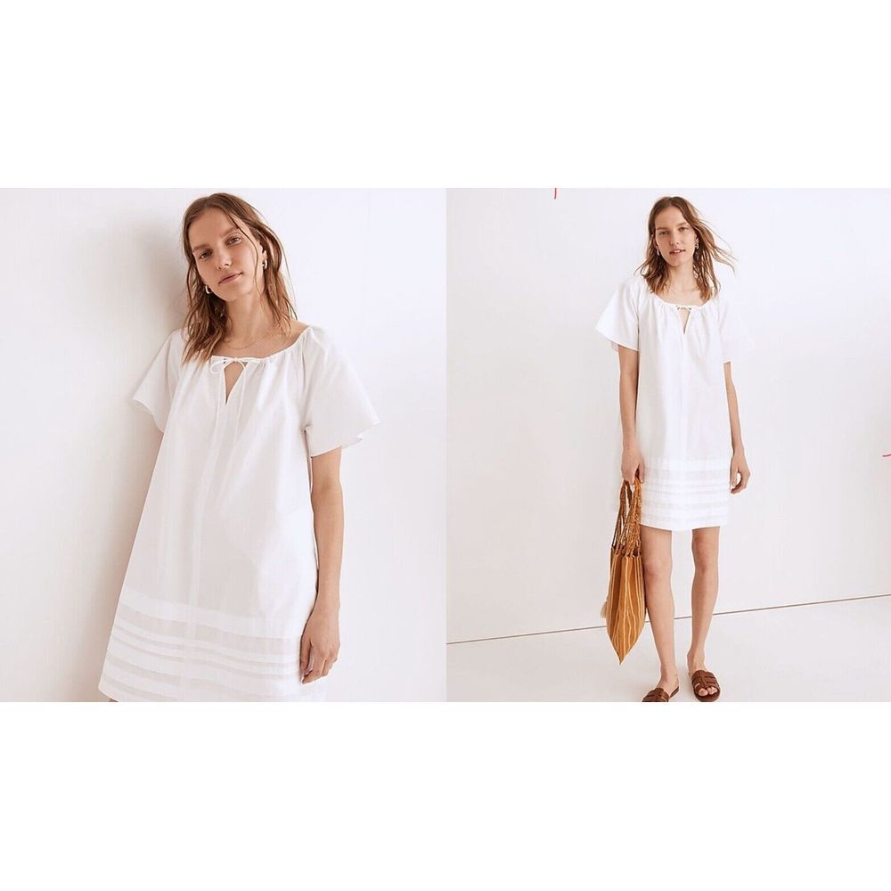 MADEWELL Women's‎ Poplin Flutter-Sleeve Pintuck Mini Dress Small NF911 ($98)